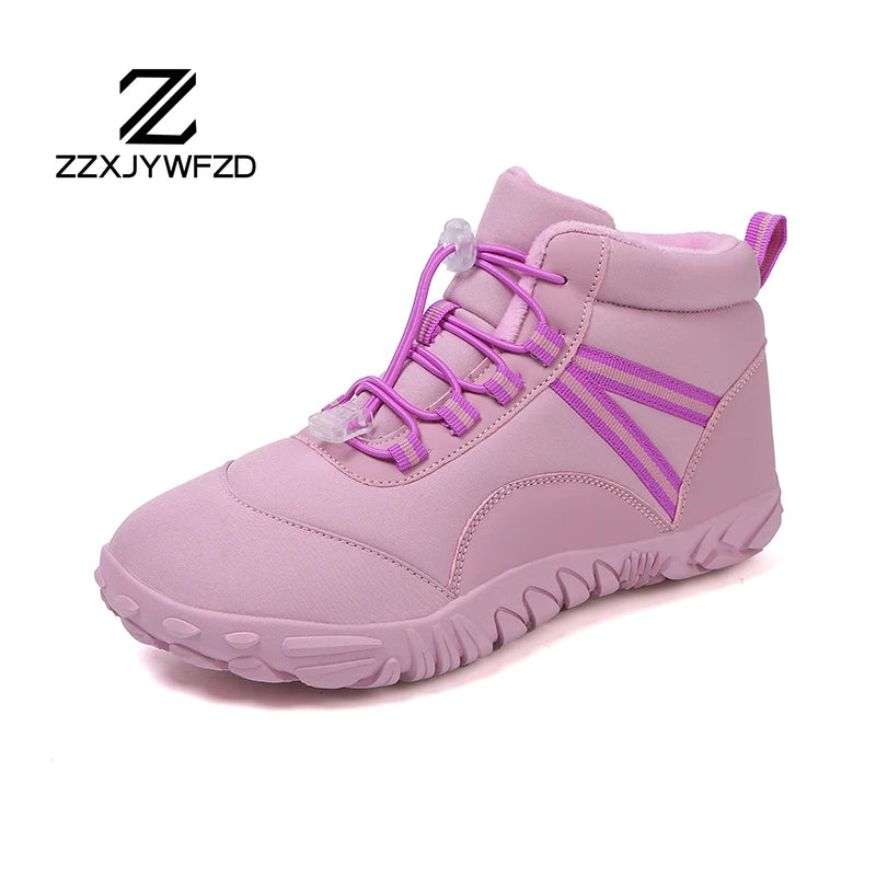 New Winter Booties Outdoor Waterproof Barefoot Boots Couple Ankle Boots Plush Warm Snow Shoes Big Size Non-slip Casual Sneakers