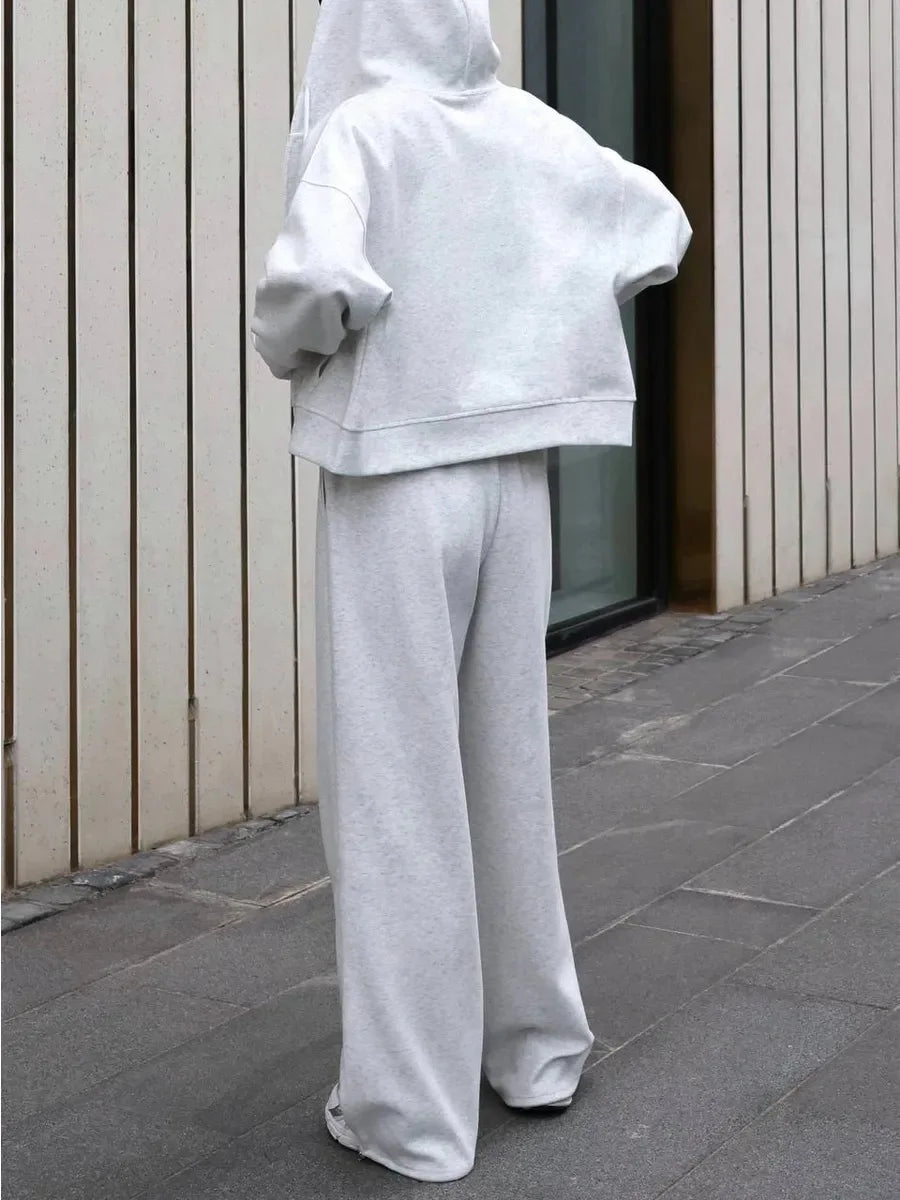 2025 Woman 2 Piece Set Outfit Sports Suit Long-sleeved Zipper Cardigan Hooded Sweatshirt Lace-up Trousers Two-piece Set Trendy