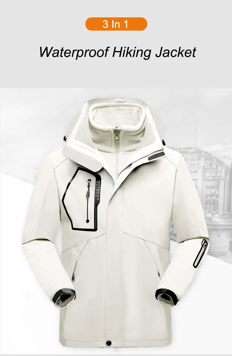 CHRLCK Women's 3 In 1 Thick Hiking Jacket Fleece Waterproof Winter Windbreaker Outdoor Warm Camping Jacket Women Windproof Coat
