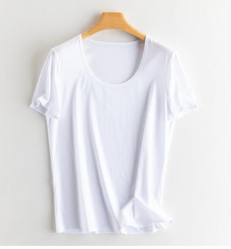 Summer Short Sleeve T-Shirt Women Tee Shirts Real Silk Linen Cotton T Shirt Women's Casual Tees V-neck Woman Tshirt Solid Tops