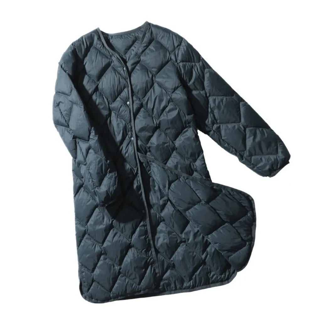 2025 New Warm O-neck Thin Parkas Fashion Outerwear Winter Women Long Ultra Light Puffer Jacket 90% White Duck Down Coat Female