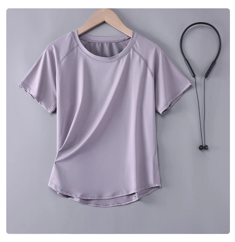 DRUR Women Sports T-shirt Short Sleeve Quick Dry Loose  Compression Shirt Female Summer Fitness Sweatshirt Running Gym Tops New