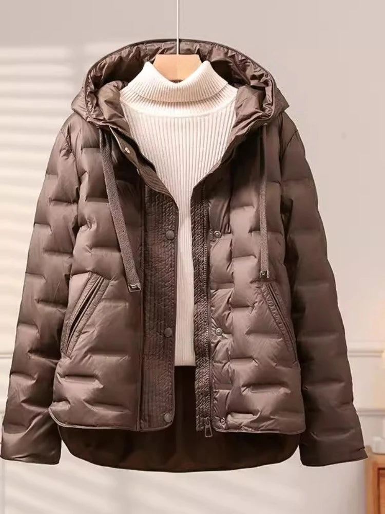 2025 Autumn Winter Women's New Puffer Jacket Short Hooded Thickened White Duck Down Coat Slim Fit Fashion Casual Warm Outerwear