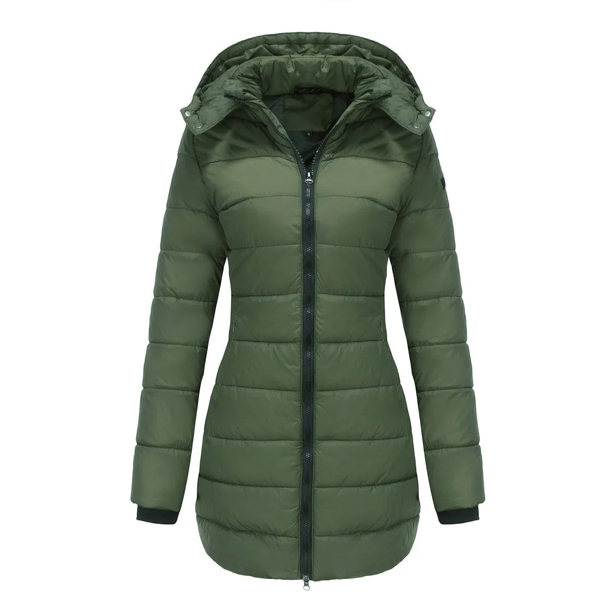 New Winter Women's Cotton Jacket Mid-Length Slim Fit down Cotton Coat Warmth Polyester Fiber Long Sleeve Zipper Closure
