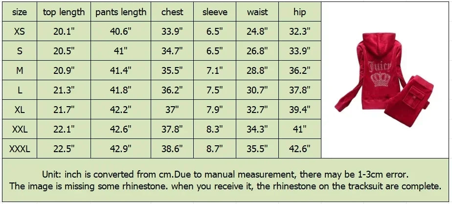 2 Piece Sets Women Outfit Tracksuit Hoodies Juicy Tracksuit 2 Piece Set with Pocket Trousers and Jacket Sets Velvet Tracksuit