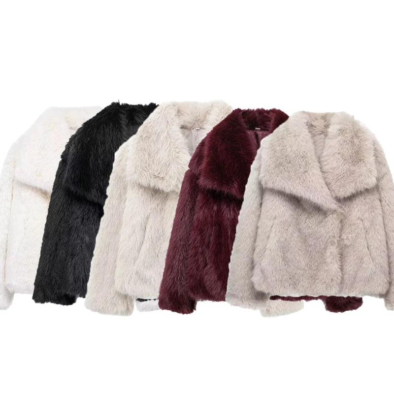 HXAO Winter Faux Fur Coat 2025 Woman New in coats Autumn Fur Plush Fluffy Jacket Warm Red Gray Black White Fur Coat Outerwears