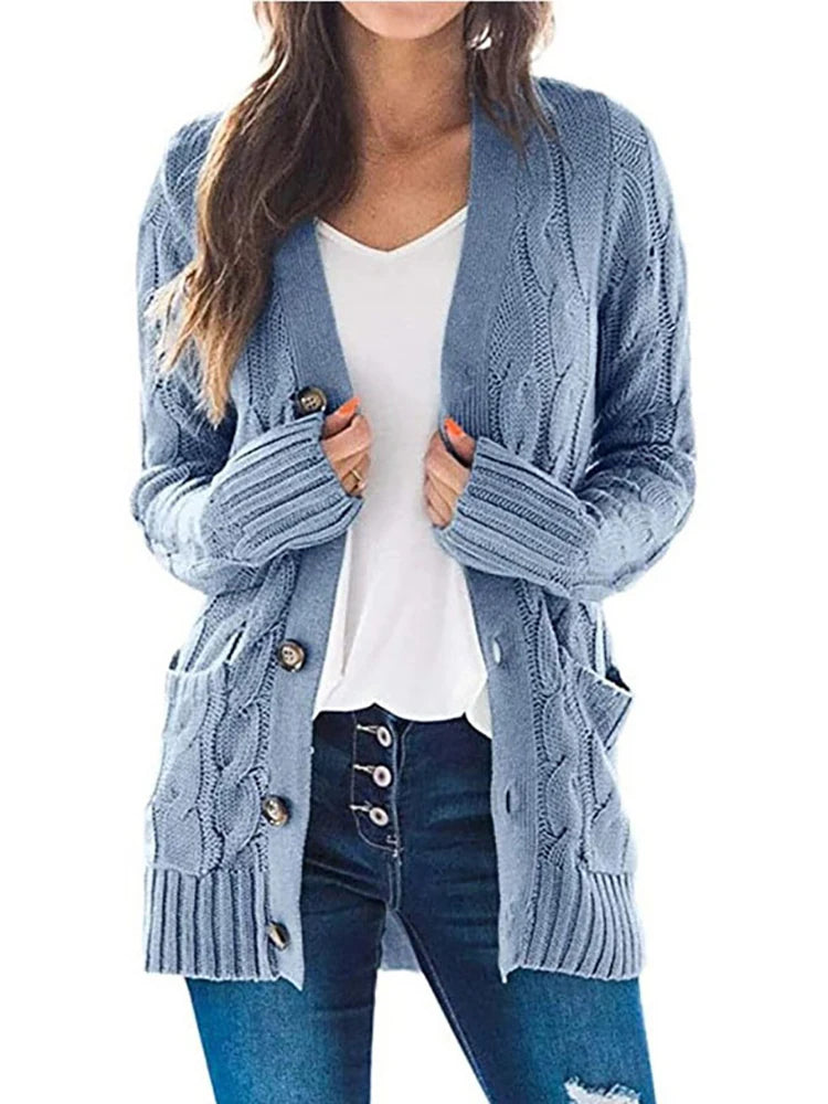 2025 Autumn Winter Women Long Sleeve Knitted Cardigan Single Breasted Solid Color V Neck Loose Sweater Outwear Oversize S-3XL