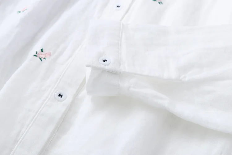 2025 Spring Autumn New Fresh Cotton Yarn Ladies Long Sleeve Shirt Flower Embroidered Women's Casual Shirt Female Blouse Clothes