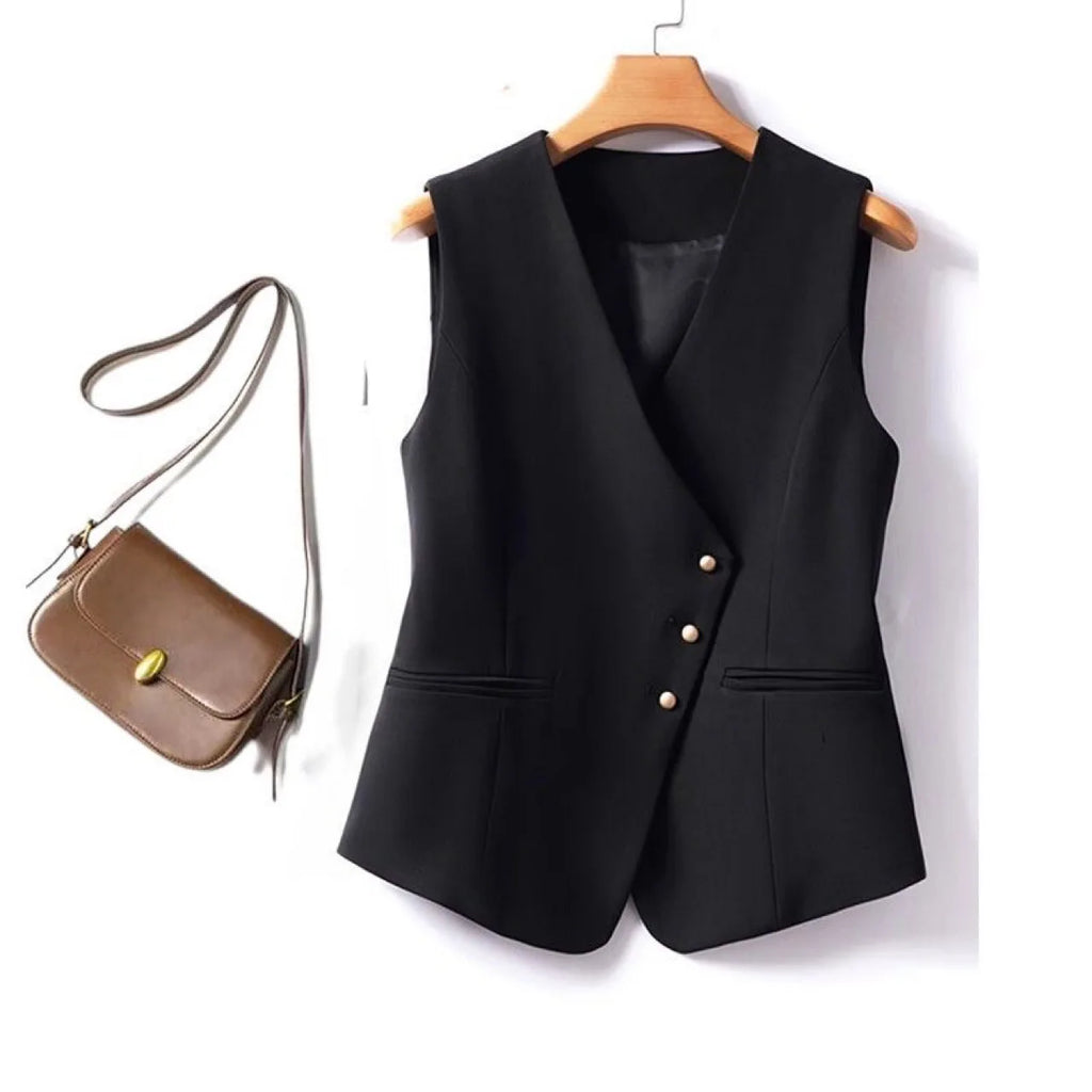 Simple Casual Women's Pure Color Buttoned Vest New Spring 2025 Independent Station Cross-Border Thiened Polyester Fiber