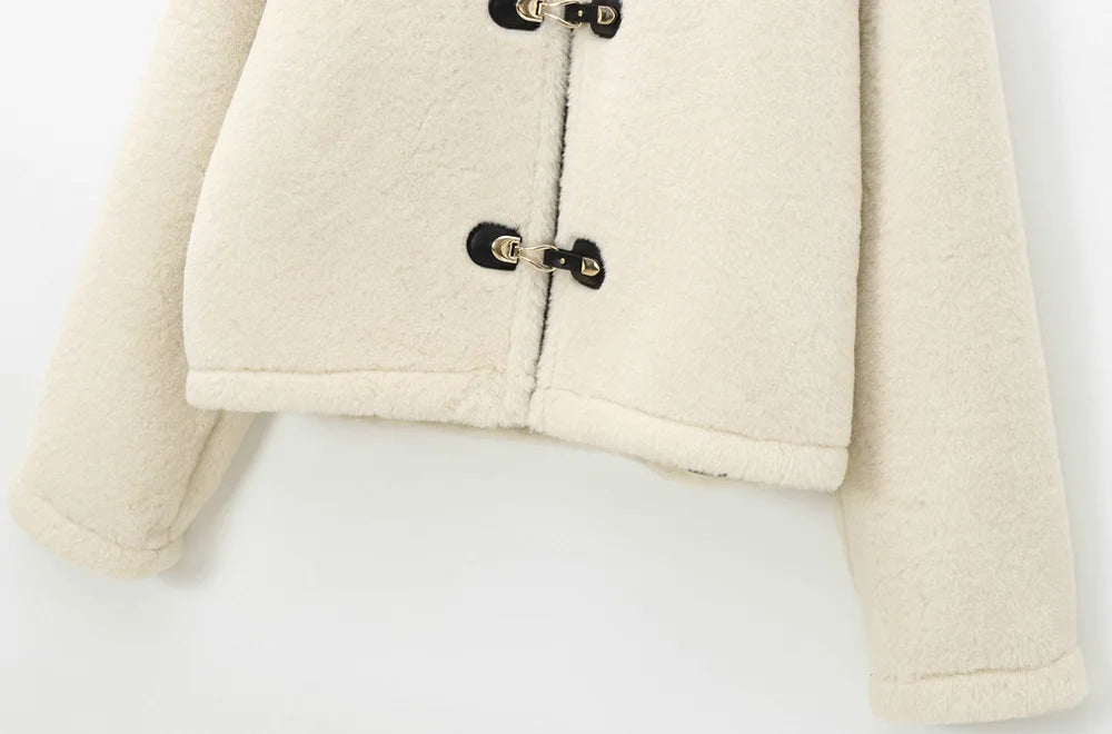 Thick Warm Faux Fur Jacket for Women, Long Sleeve Coat, Front Toggle, Female Outerwear, Chic Tops, Fashion