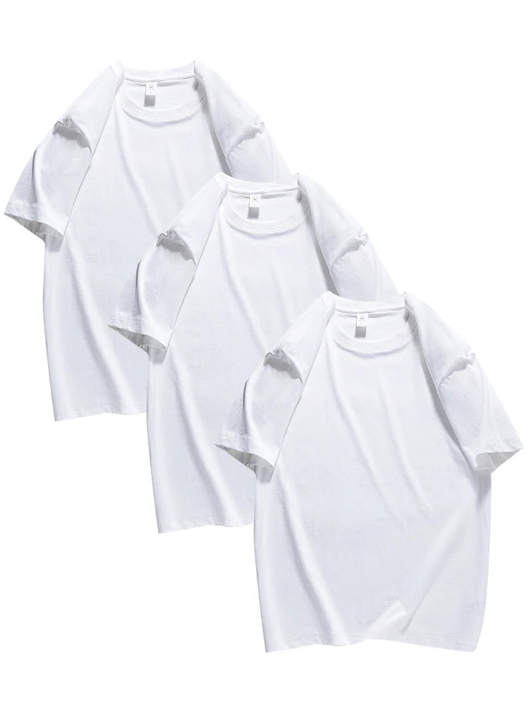 COUTUDI 100% Cotton 3 pieces Women Short Sleeve T-shirt Summer Oversize Solid Color Basic Top Casual Female Regular Fit Soft Tee