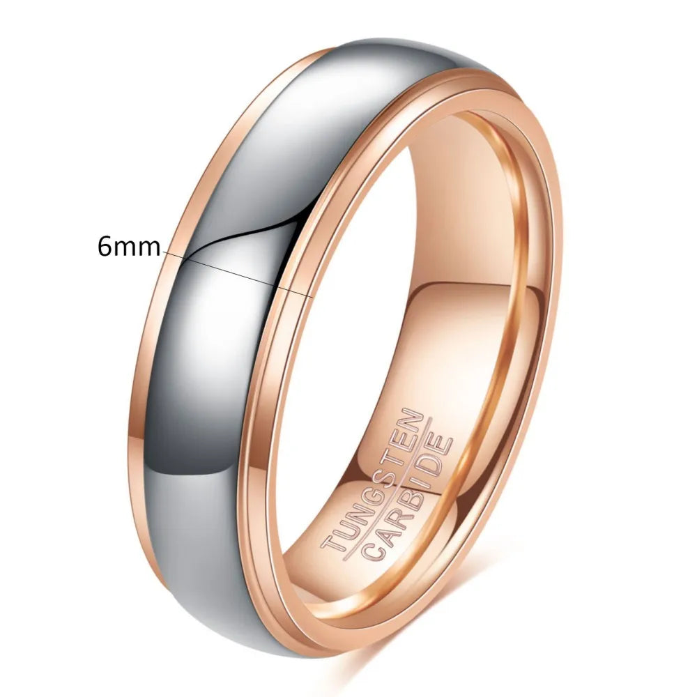 Classic 4/6mm Tungsten Men Ring Bilateral Curved Rose Gold Stainless Steel Ring for Women Wedding Band Couples Jewelry Accessory
