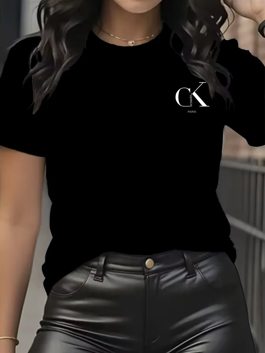 Summer luxury brand fashion cartoon letter print crew collar clothing short sleeve T-shirt  trend women's summer Y2K top