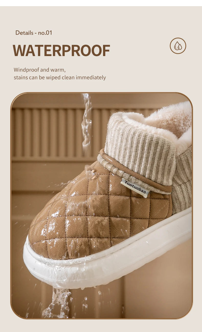 Winter thick soled anti slip warm cotton shoes with fleece bag and cotton slippers for external wear