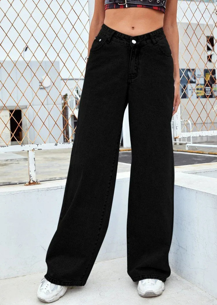 High Waist Loose Fit plus Size Denim Jeans Women's Commuter Straight Leg Pants Casual Sle Polyester Fiber