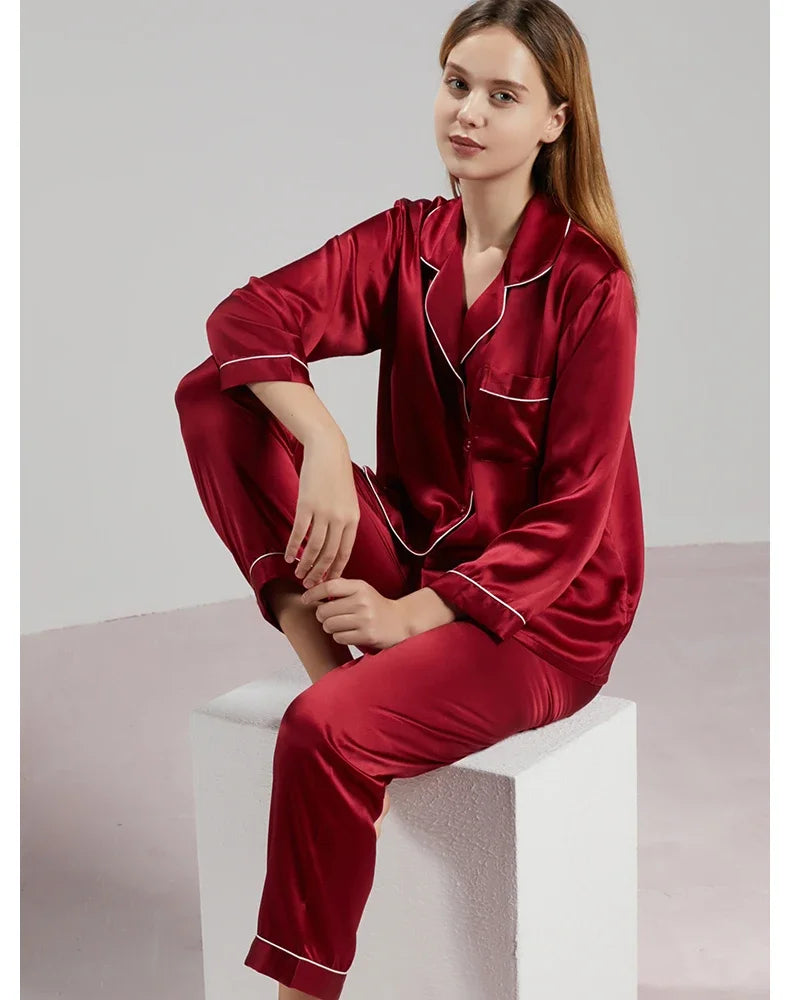 19MM 100% Mulberry Silk Pajamas Women   TrousersTwo-piece Loose   Home Clothes Spring Summer Silk Sleepwear Lady
