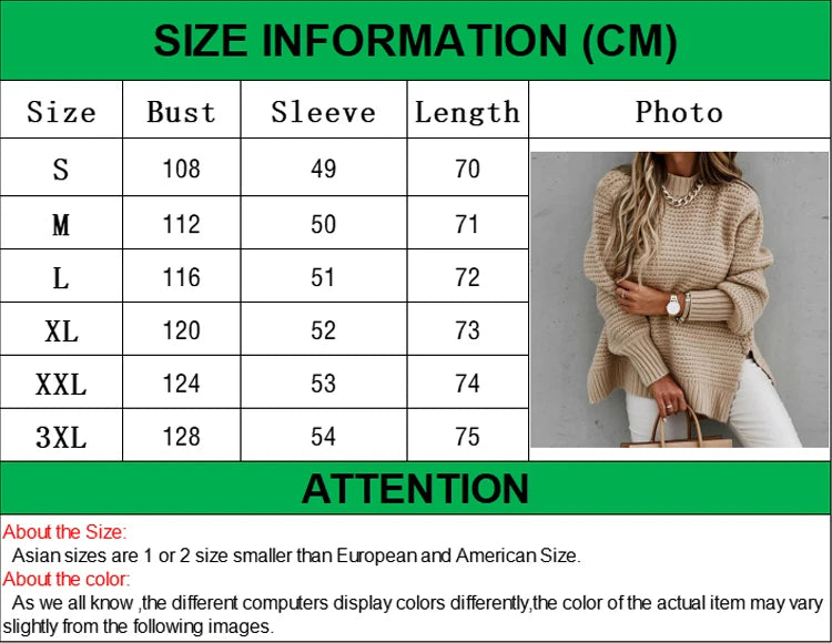 2025 New Loose Split Knitted Long Sleeve Thick Sweater Half High Neck Korean Fashion Pullover Autumn Winter Black Women Clothes