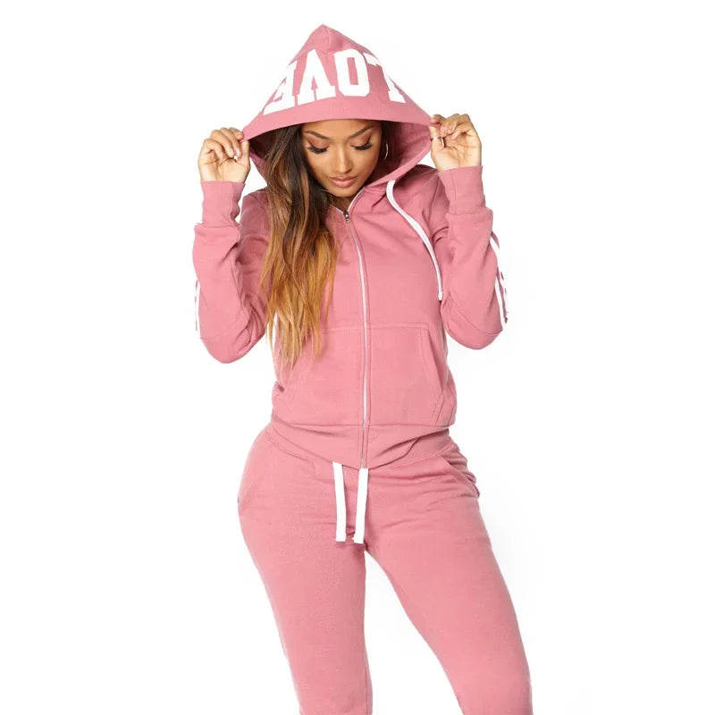 2025 Spring Autumn Women Sweatshirt Set Solid Color Casual Zipper Hoodies Daily Gym Jogging 2 Pieces Set  New Woman Pant Sets