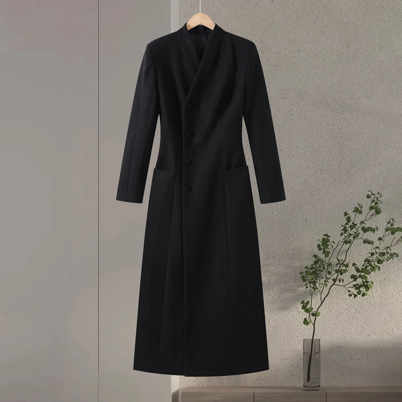 Faux Fur Parka Women Shoulder Pad Slim Waist Long Sleeves One Button Coats Female 2025 Winter Warm Solid Casual Outwears Lady