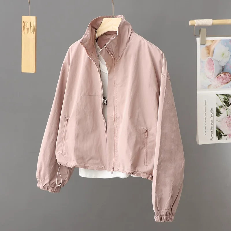 Women's New Autumn Zippered Loose Workwear Windbreaker Short Coat Women's Casual Long-sleeved Tops