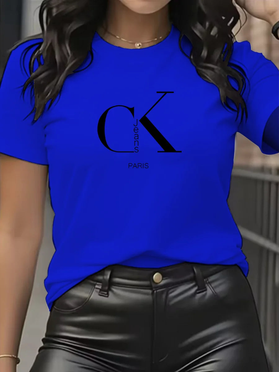 Summer luxury brand fashion cartoon letter print crew collar clothing short sleeve T-shirt  trend women's summer Y2K top