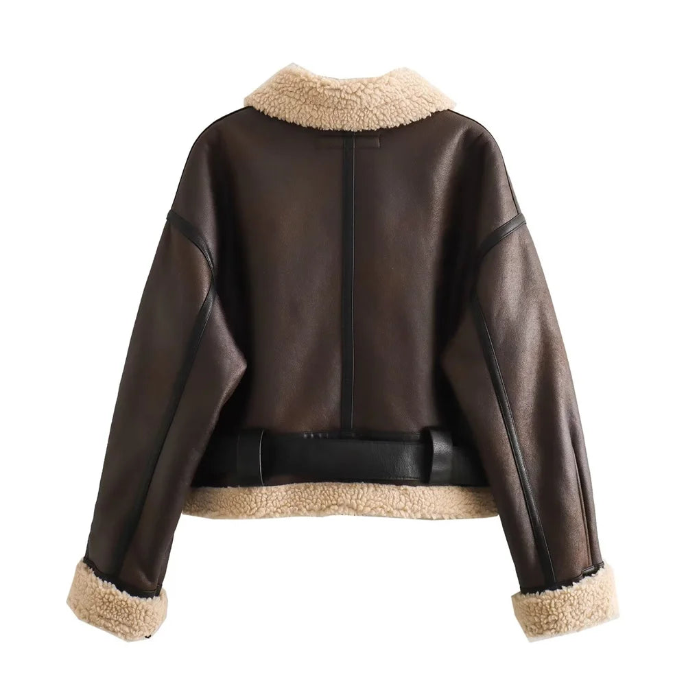 2025 Autumn/Winter New Product Casual Women's Wear Flip Collar Fur Integrated Loose and Versatile Short Jacket Coat