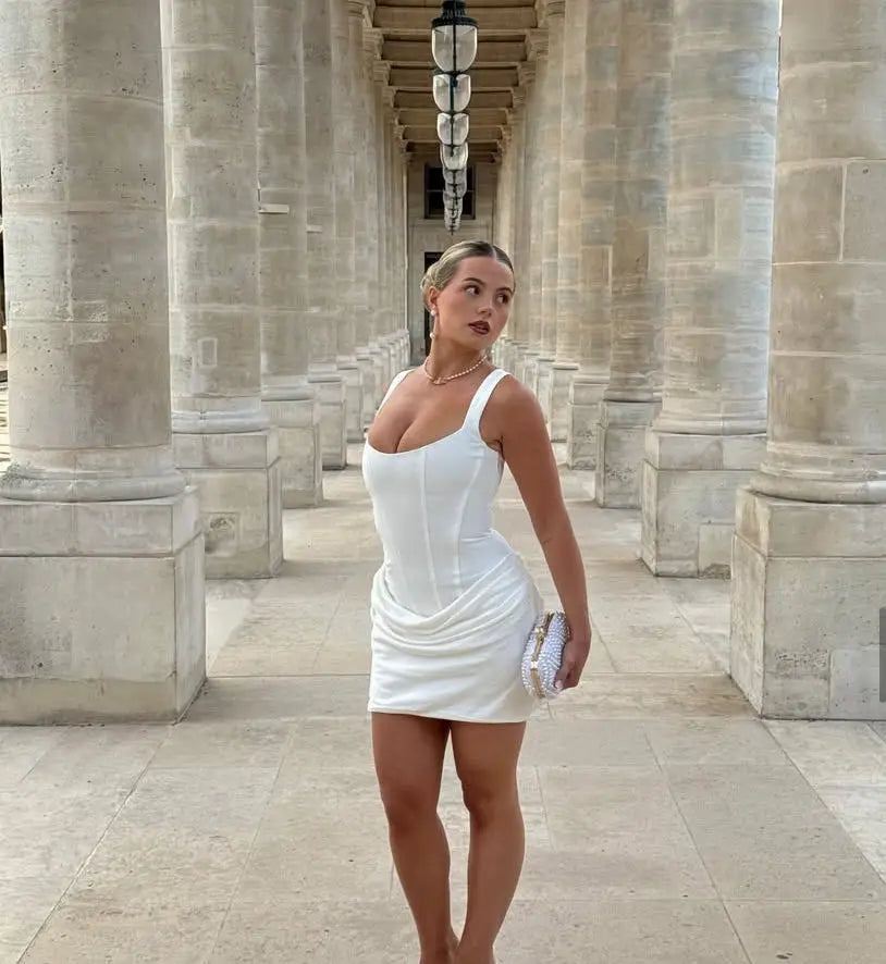 Elegant Brown Short Ruched Dress For Women Sexy Strapless Corset Curvy Bandage Mini Dresses Summer Formal Evening Party White