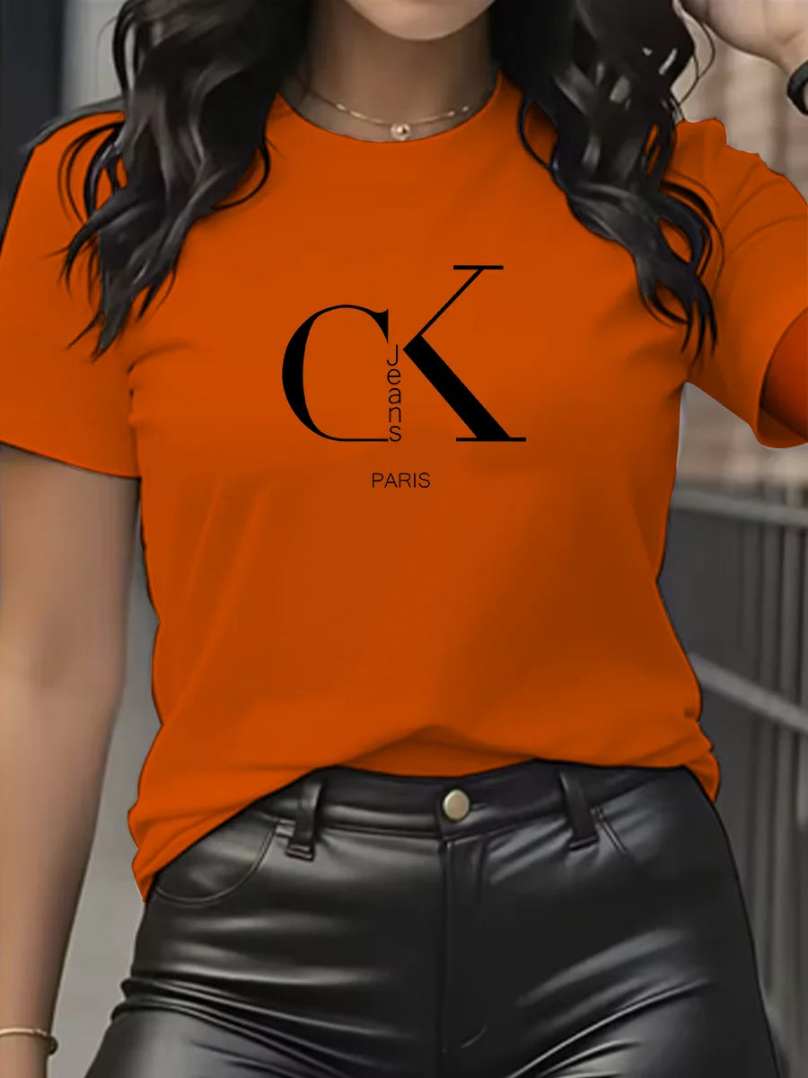 Summer luxury brand fashion cartoon letter print crew collar clothing short sleeve T-shirt  trend women's summer Y2K top