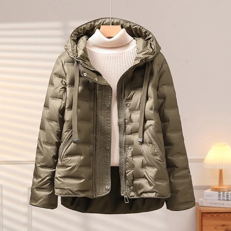 2025 Autumn Winter Women's New Puffer Jacket Short Hooded Thickened White Duck Down Coat Slim Fit Fashion Casual Warm Outerwear