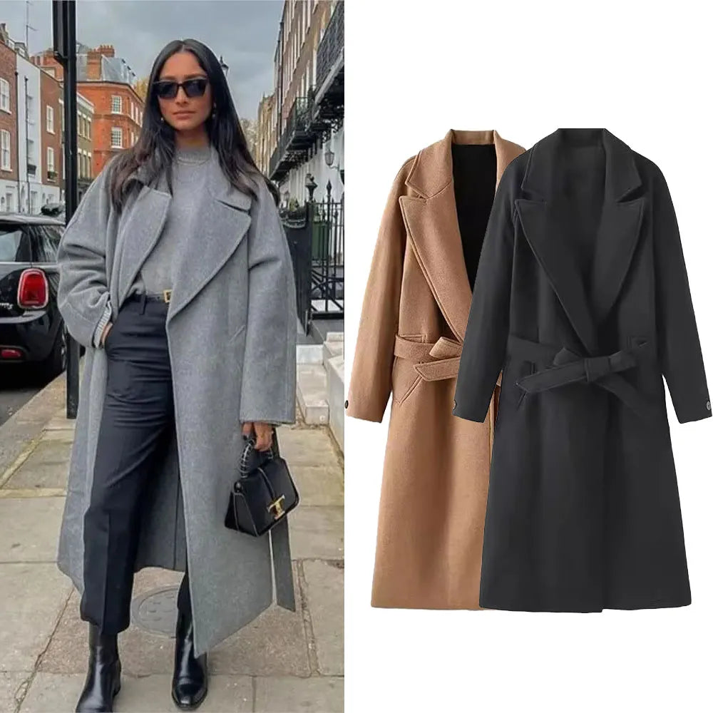 2025 Autumn/Winter New Personalized Fashion Casual Neutral Belt Coat Warm Long Coat