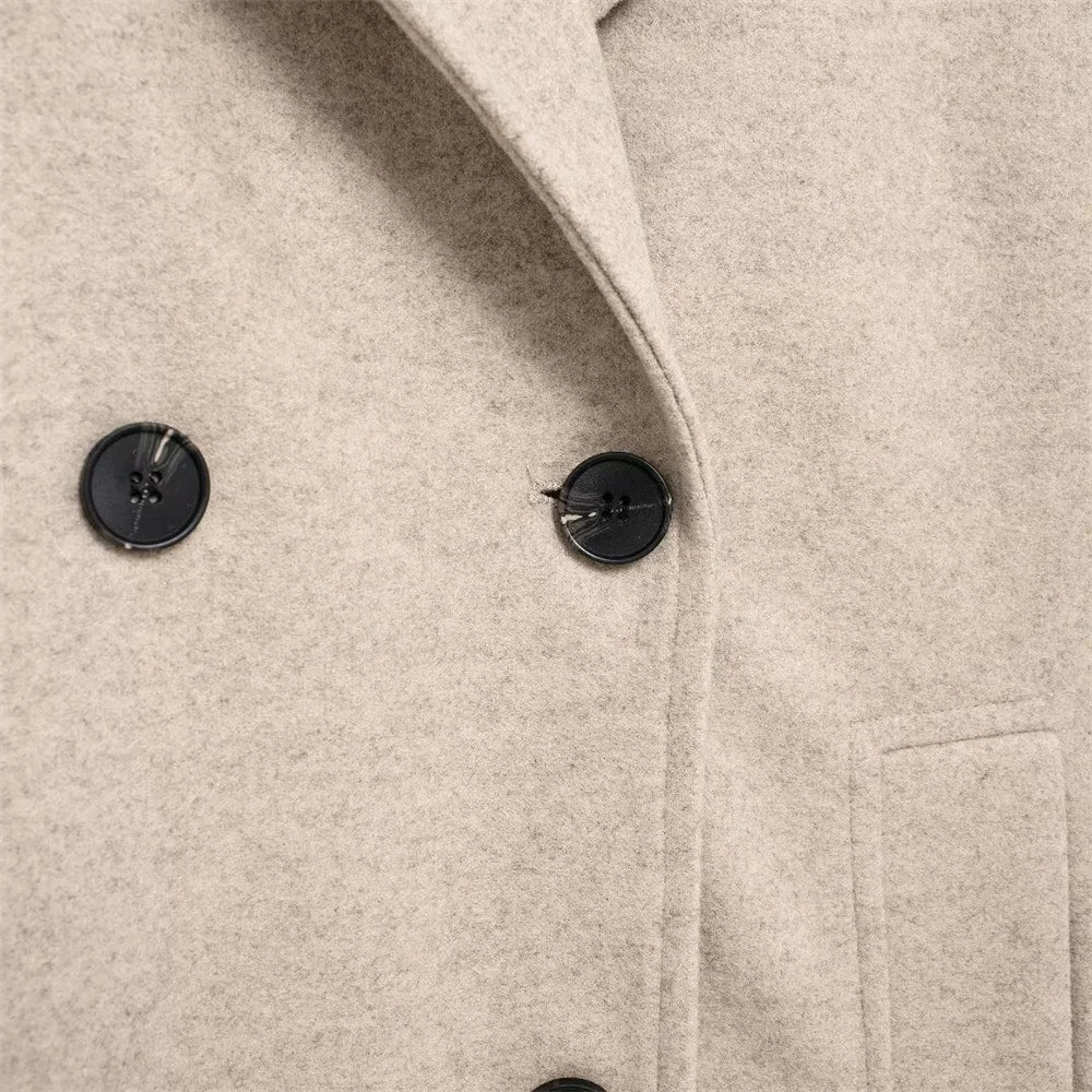 Autumn new European and American style double breasted lapel long sleeved  soft loose coat jacket