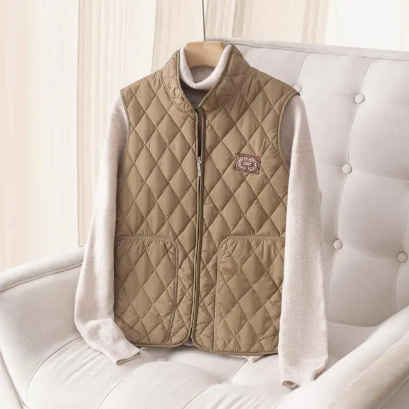 2025 Lightweight Cotton Vest for Middle-Aged And Elderly Women Stand Collar Sleeveless Casual Outerwear Anti-Cold And Warmth