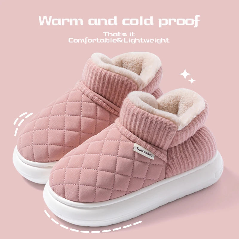 Winter thick soled anti slip warm cotton shoes with fleece bag and cotton slippers for external wear