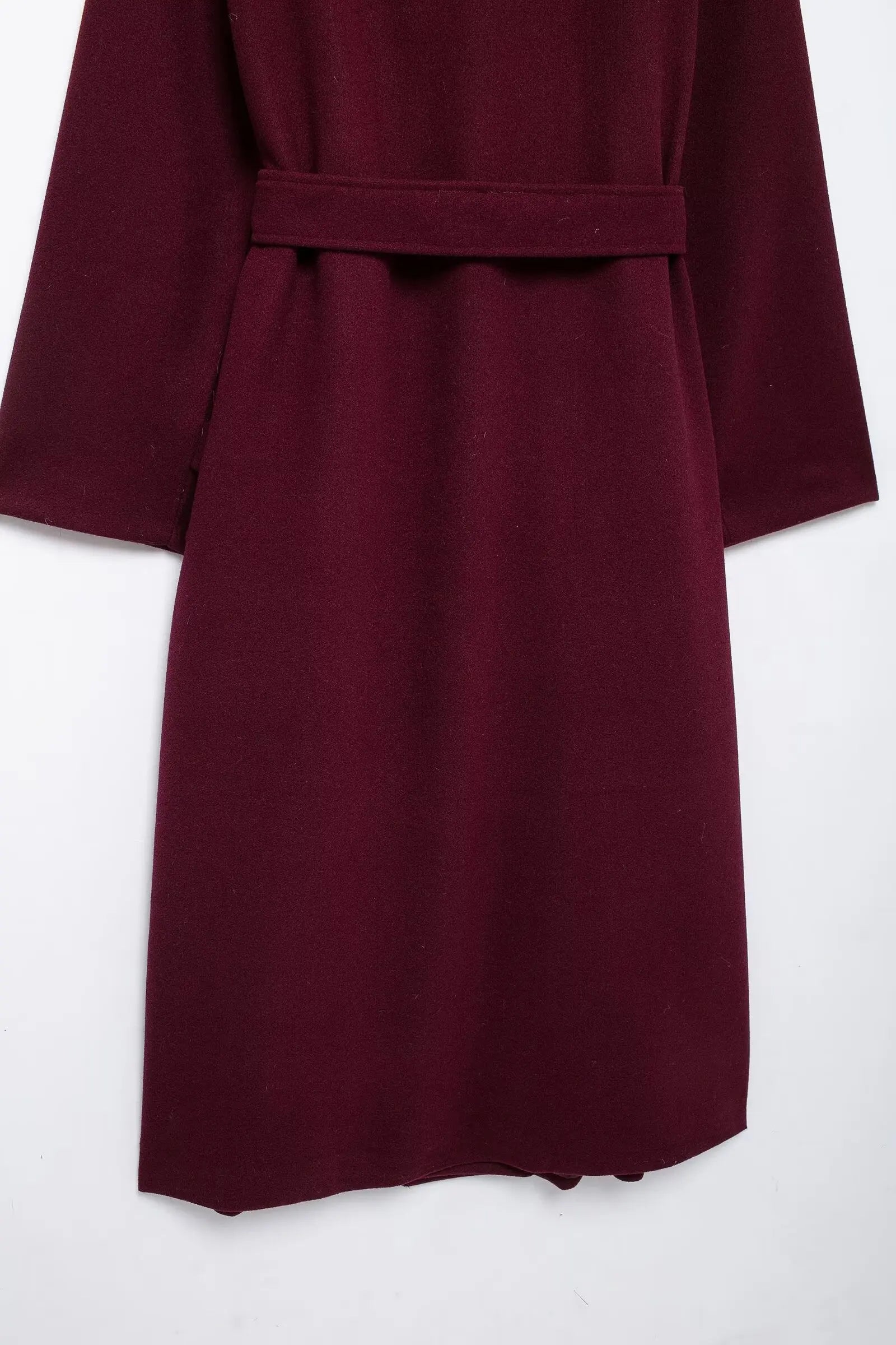 HH Women Elegant Burgundy Lapel Blend Maxi Overcoat Fashion Winter Double-Breasted Jacket with Belt Female Chic Trench Coat