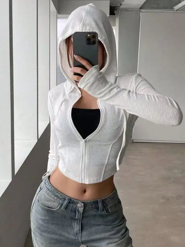 Solid Color Casual Slim Hoodies For Woman 2025 Autumn Designer Women's Long Sleeve Pullover Sweatshirts Vintage Female Tops