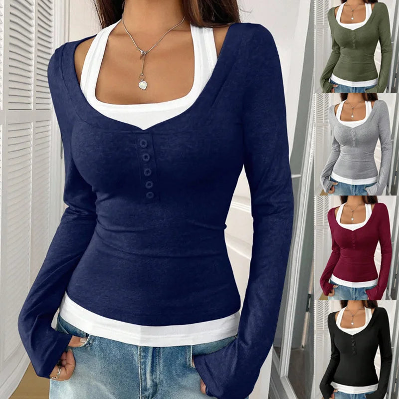 Solid Color Casual Slim T-shirts For Women 2025 Autumn Y2K Women's T-shirt Long Sleeve Blouses Tees Fashion Female Tops