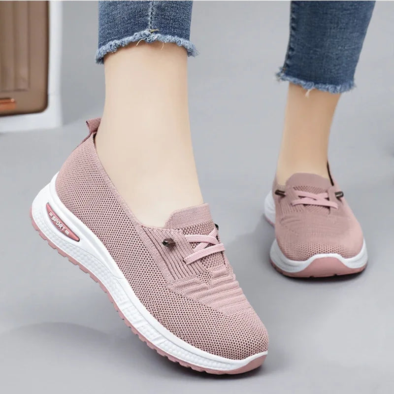 2025 Women's Casual Shoes Fashion Breathable Walking Flat Bottom Sports Shoes Women's Fitness Large Pink Women's Shoes 36-43
