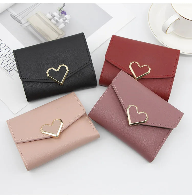 Korean version women wallet short heart-shaped three fold women's wallet multi card slot card bag zero wallet  purses for women