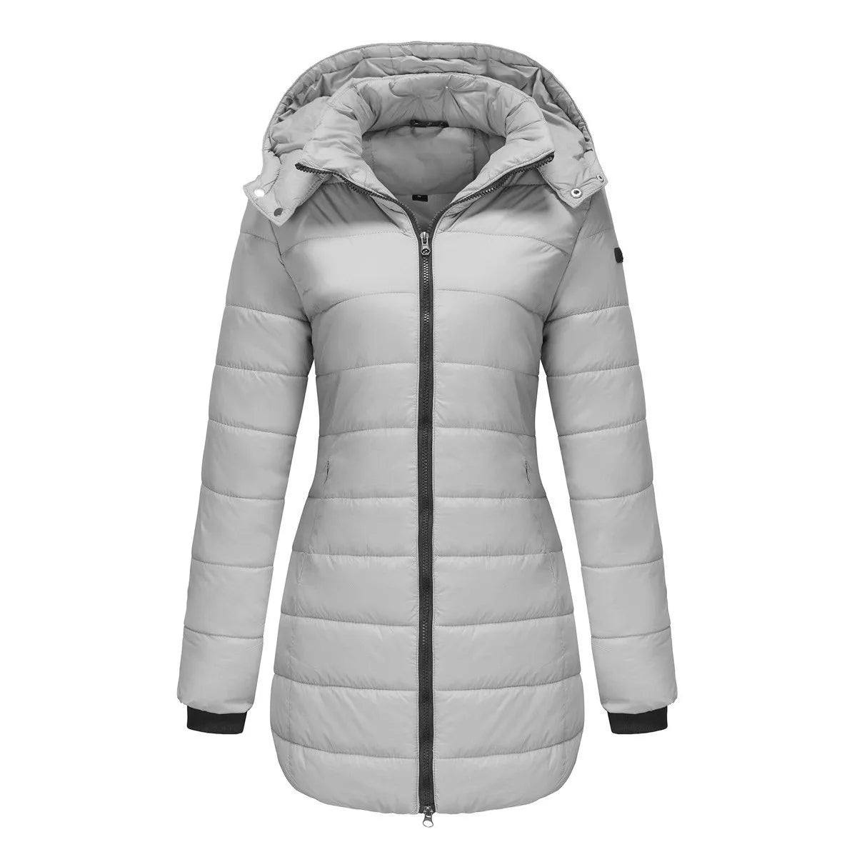 New Winter Women's Cotton Jacket Mid-Length Slim Fit down Cotton Coat Warmth Polyester Fiber Long Sleeve Zipper Closure