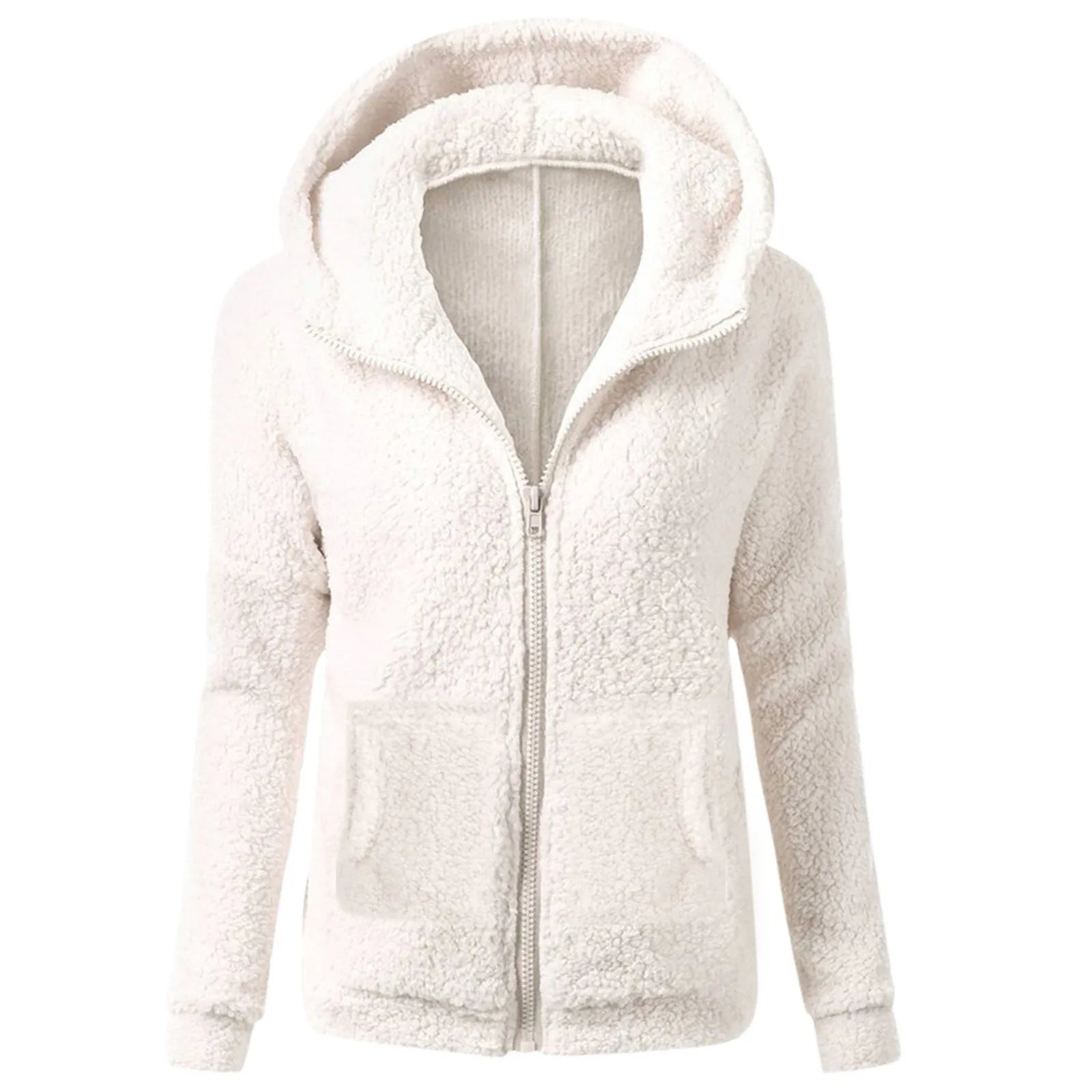Women'S Fashion Jackets Solid Lambswool Coat Slim Straight Hooded Plush Zip Up Jackets Autumn Winter Simple Versatile Jackets