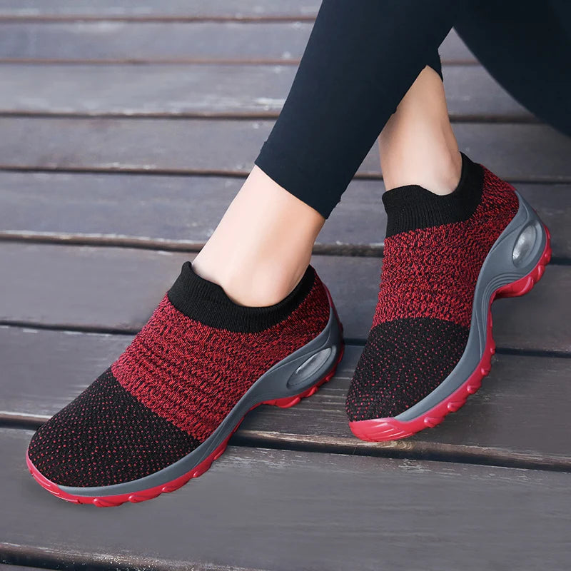 Women's Walking Trainers Fashion Fly Weaving Sock Sneakers Breathable Comfortable Nursing Shoes Casual Platform Loafers Non-Slip