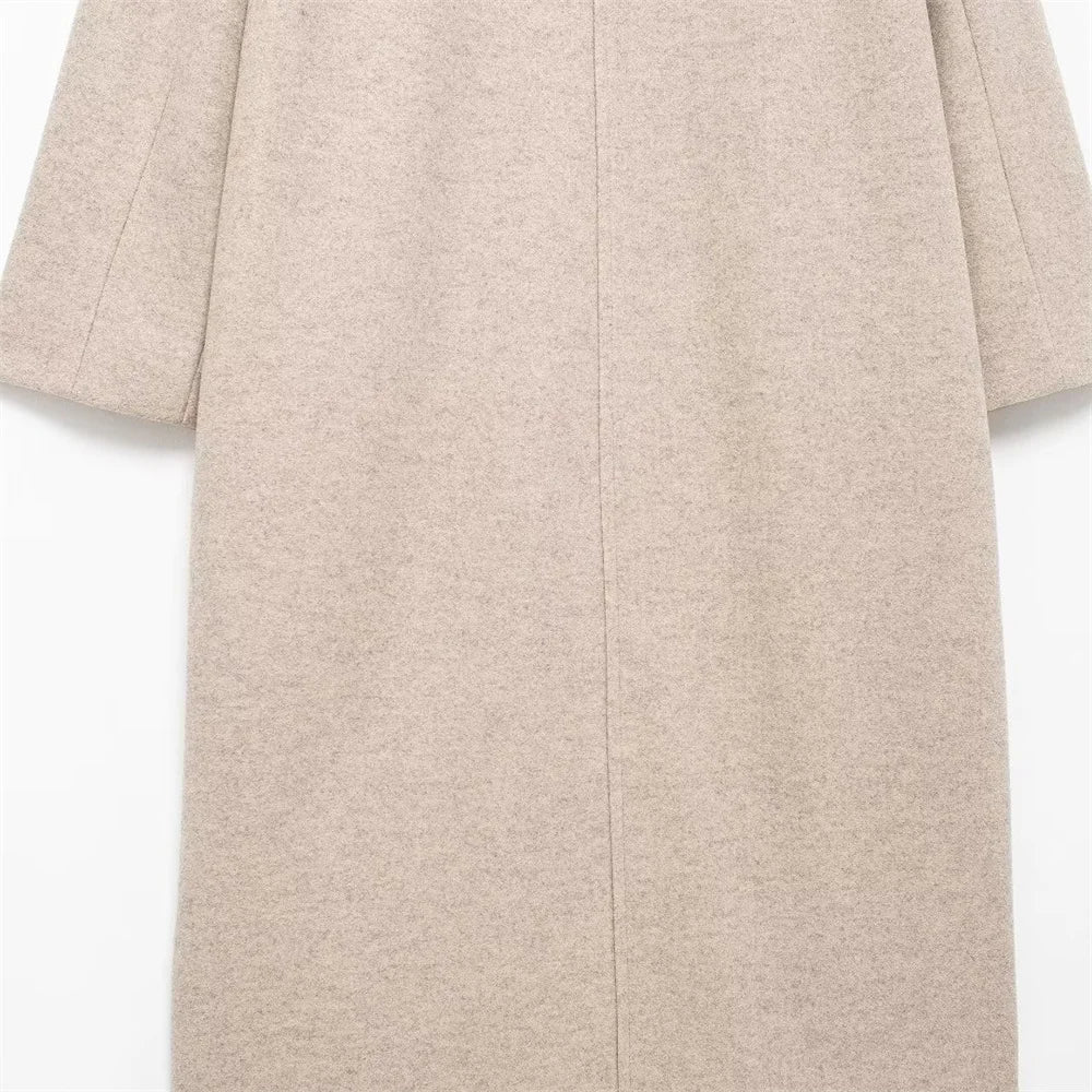 Autumn new European and American style double breasted lapel long sleeved  soft loose coat jacket