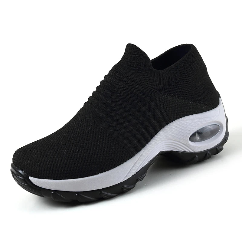 Women's Walking Trainers Fashion Fly Weaving Sock Sneakers Breathable Comfortable Nursing Shoes Casual Platform Loafers Non-Slip
