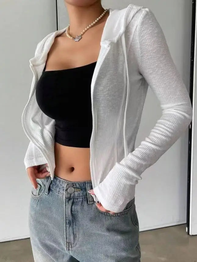 Solid Color Casual Slim Hoodies For Woman 2025 Autumn Designer Women's Long Sleeve Pullover Sweatshirts Vintage Female Tops