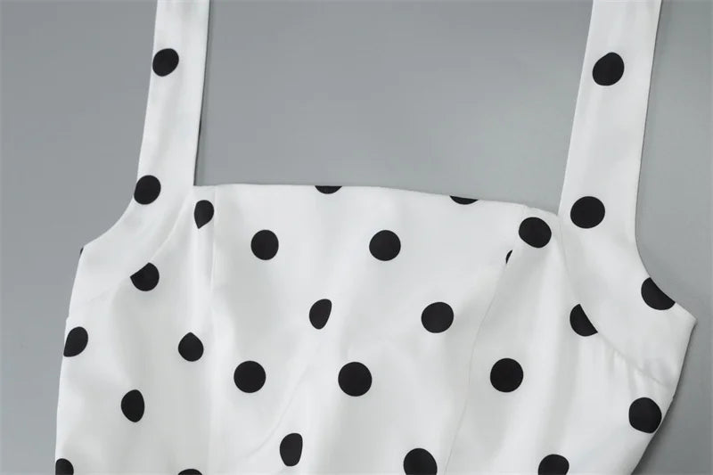 Mozision Halter Print Polka Dot Mini Dress Women Fashion Off-shoulder Sleeveless Backless High Waist A-line Club Party Dress