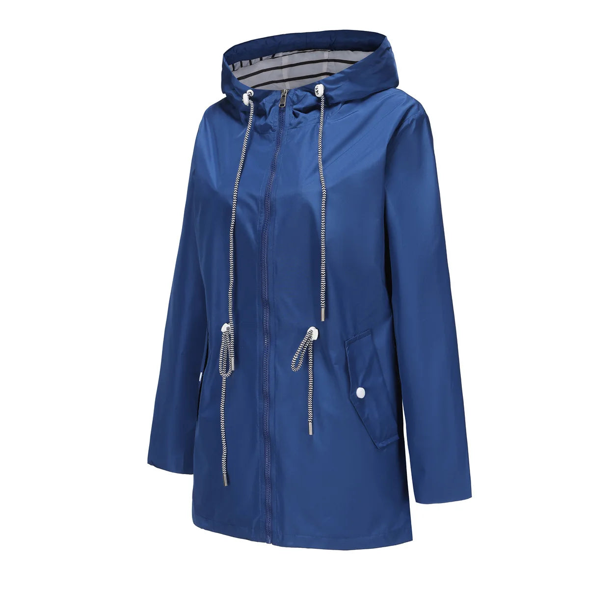 Red Waterproof Hooded Jacket, Women Fashion Casual Coat, Waist Drawstring Tie Zipper Switch Blue Green Yellow Black Windbreaker