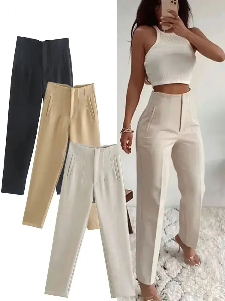 2025 Woman Solid Trouser High Waist Slim Zipper Fly Long Pants Female Wild Commute Office Lady Woman Pencil Pant Street