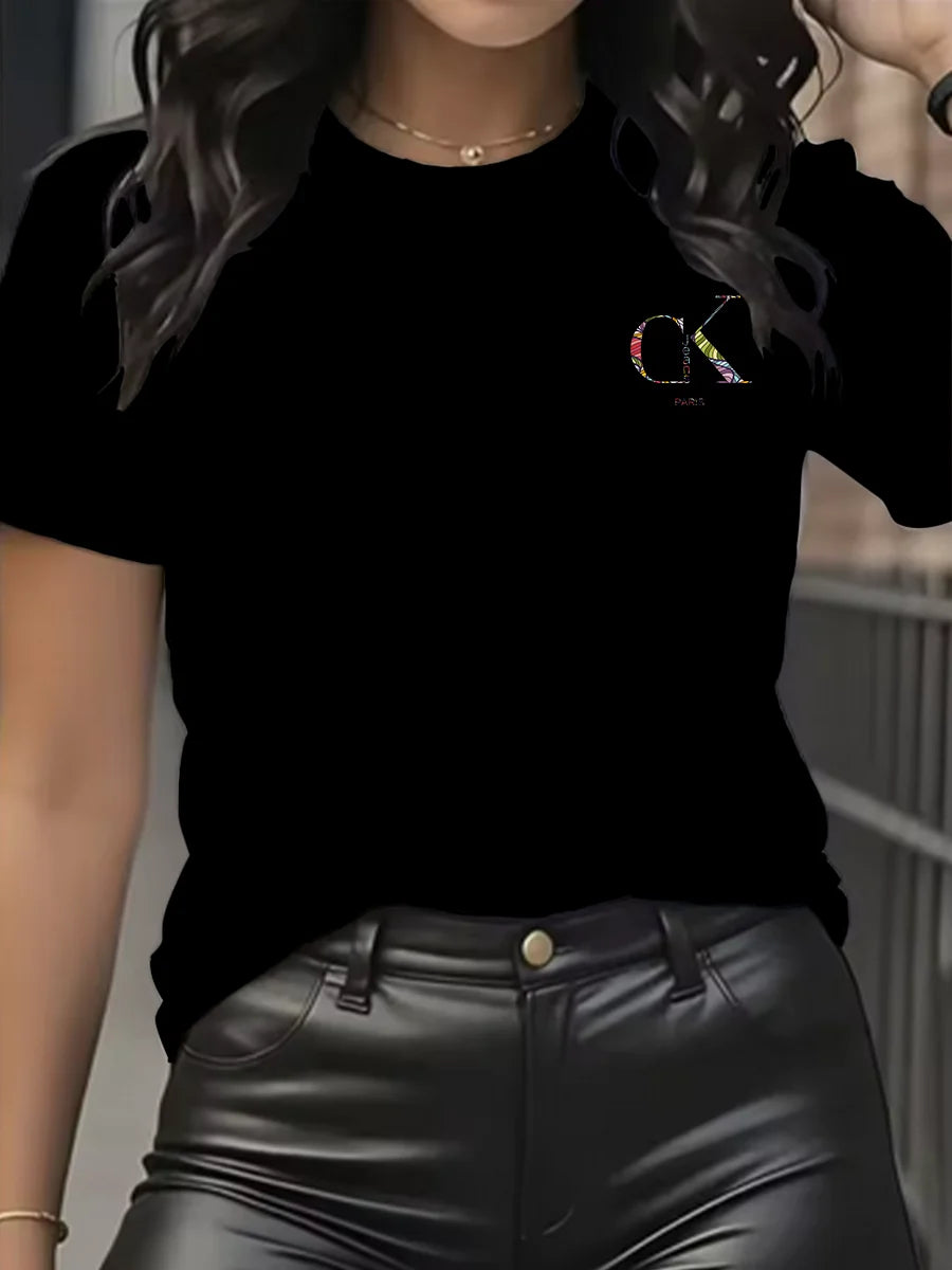 Summer luxury brand fashion cartoon letter print crew collar clothing short sleeve T-shirt  trend women's summer Y2K top