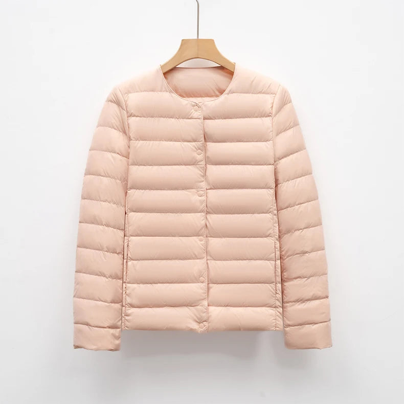 Women Liner Duck Down Jacket O-neck Variable V-neck 2025 New Female Winter Keep Warm Collarless Ultralight Quilted Puffer Coat