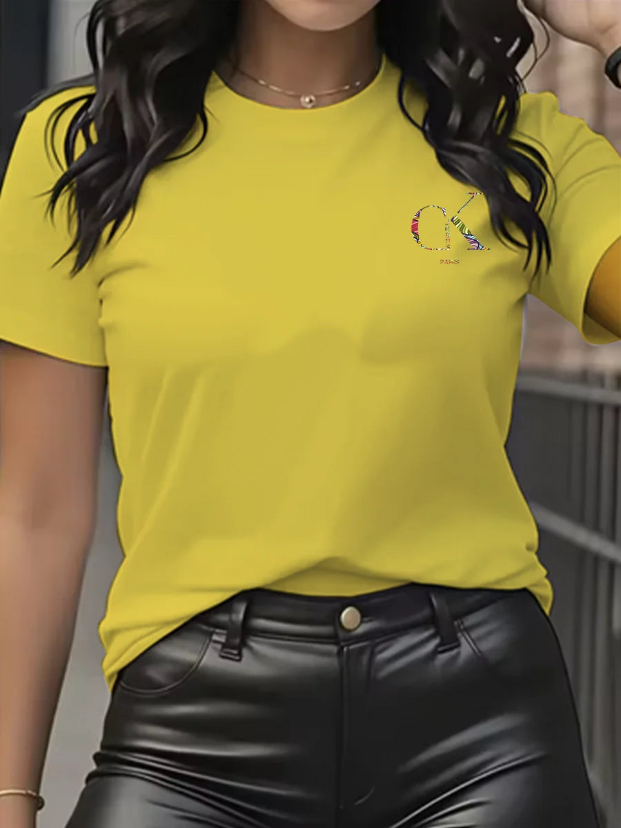 Summer luxury brand fashion cartoon letter print crew collar clothing short sleeve T-shirt  trend women's summer Y2K top